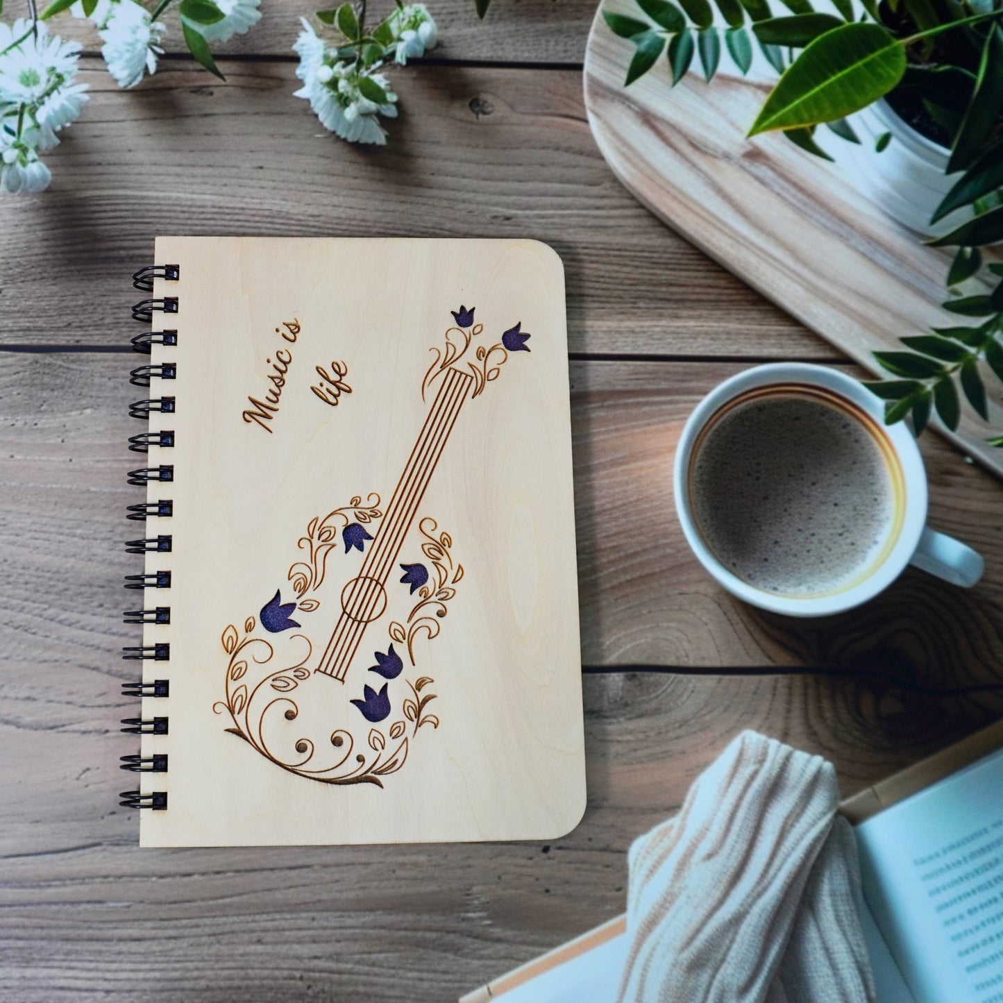 Music is Life Wooden Cover Notebook | Personalized
