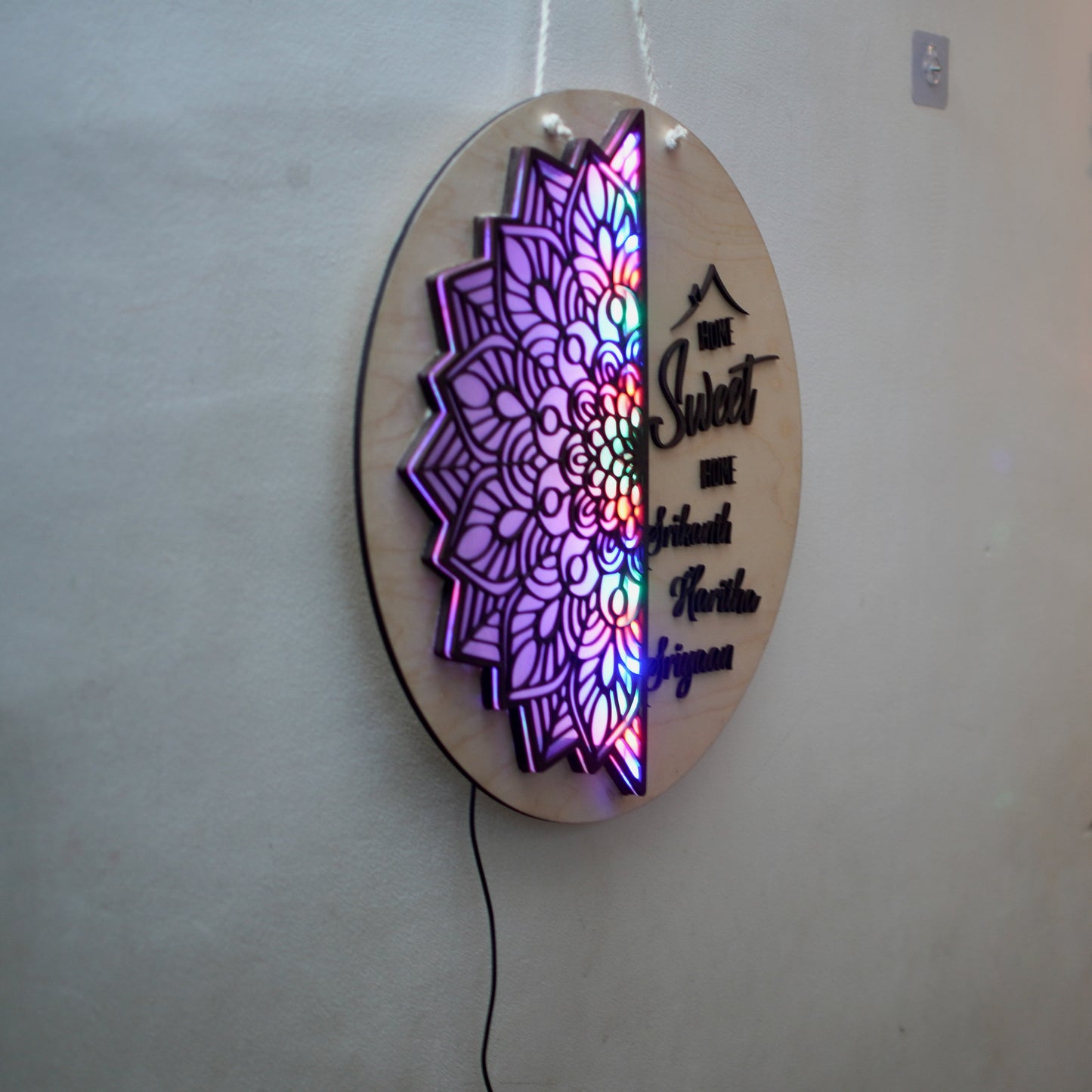 Mandala Style Home Sweet Home wall hanging with lights