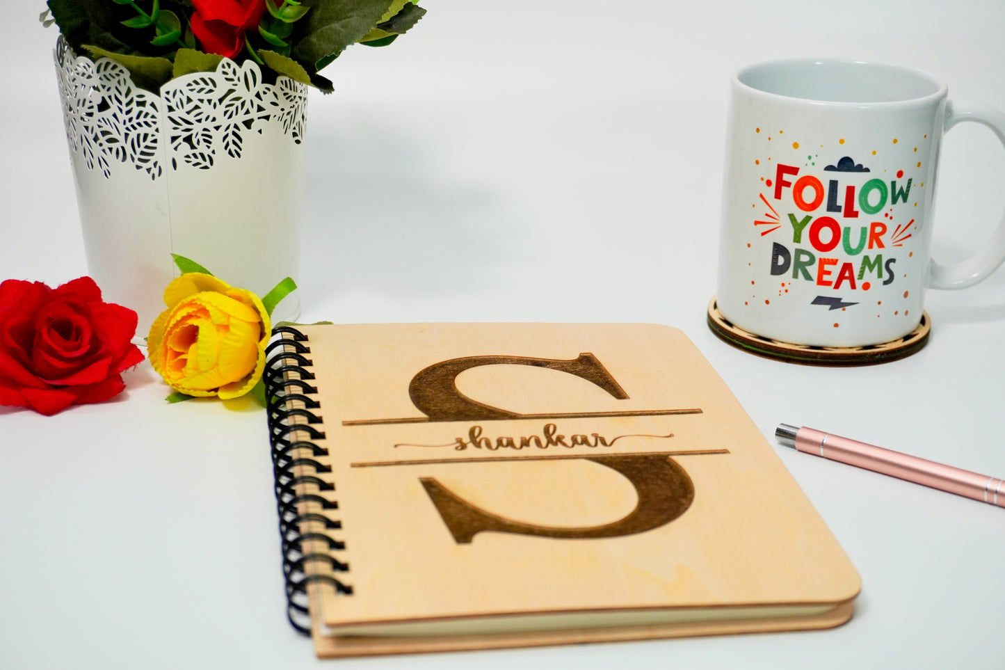 Monogram Wooden Cover Notebook