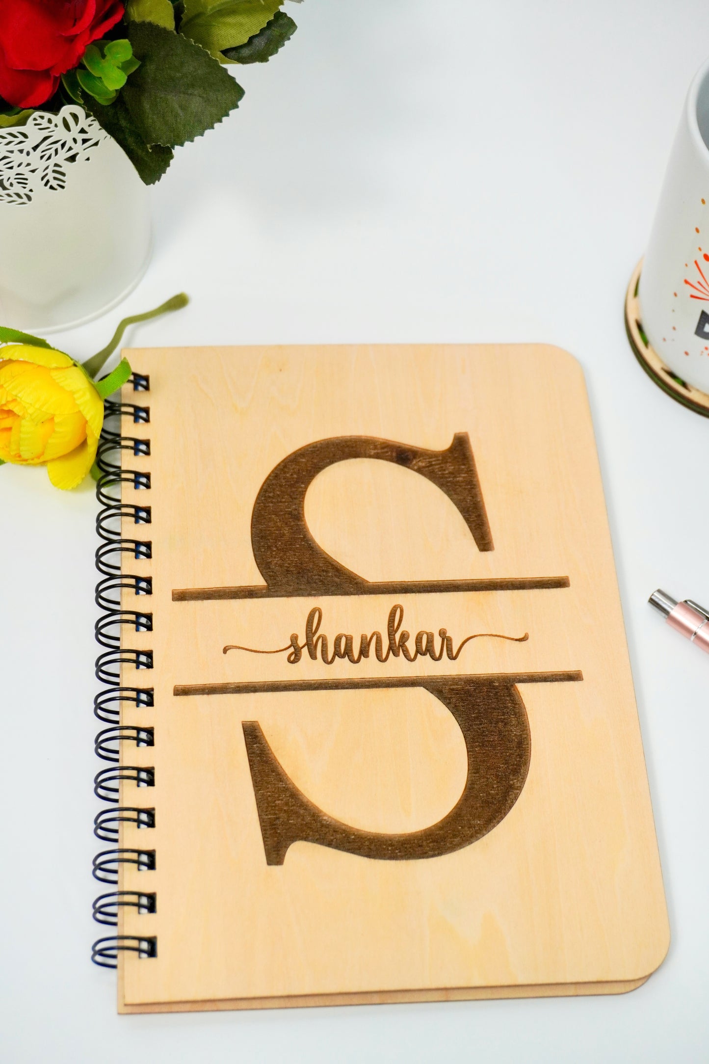 Monogram Wooden Cover Notebook