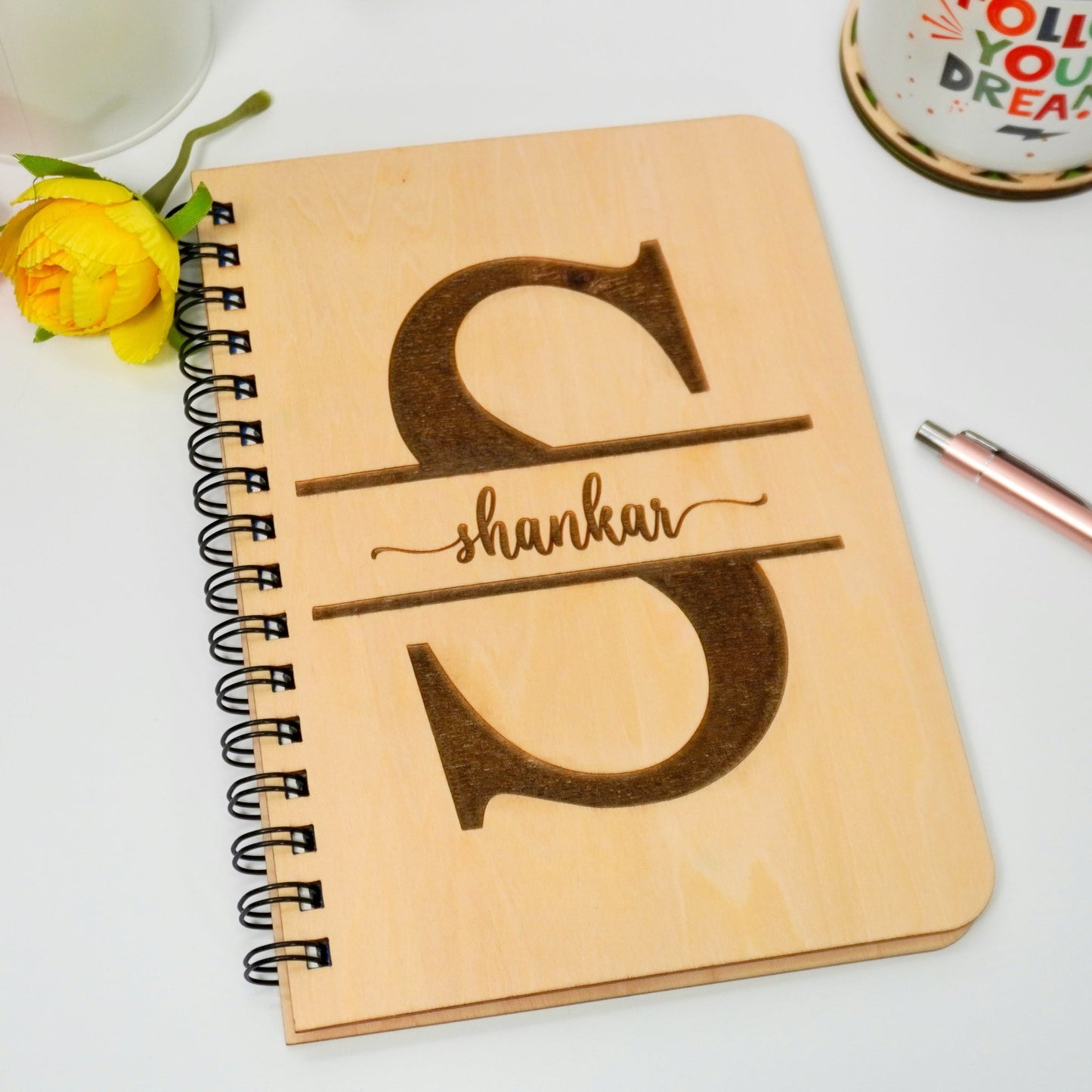 Monogram Wooden Cover Notebook