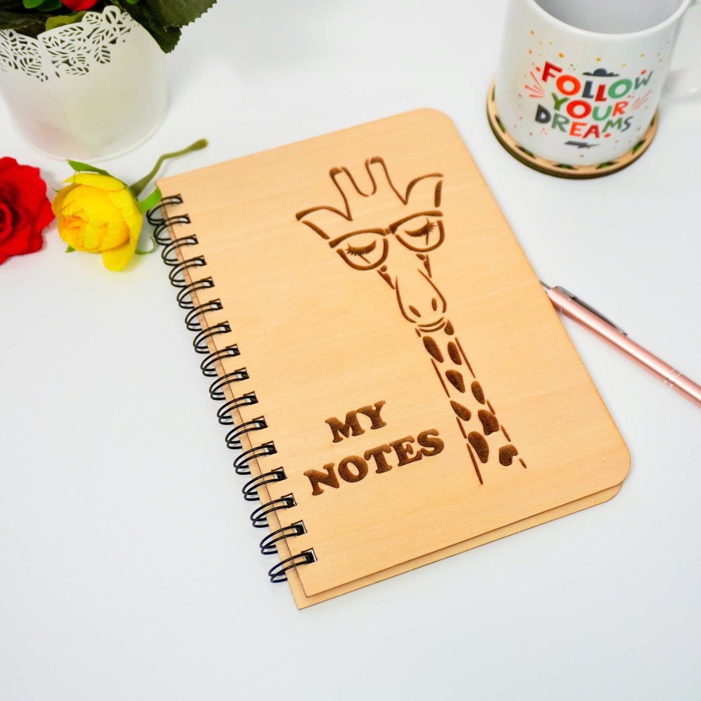 MyNotes Giraffe Wooden Cover Notebook