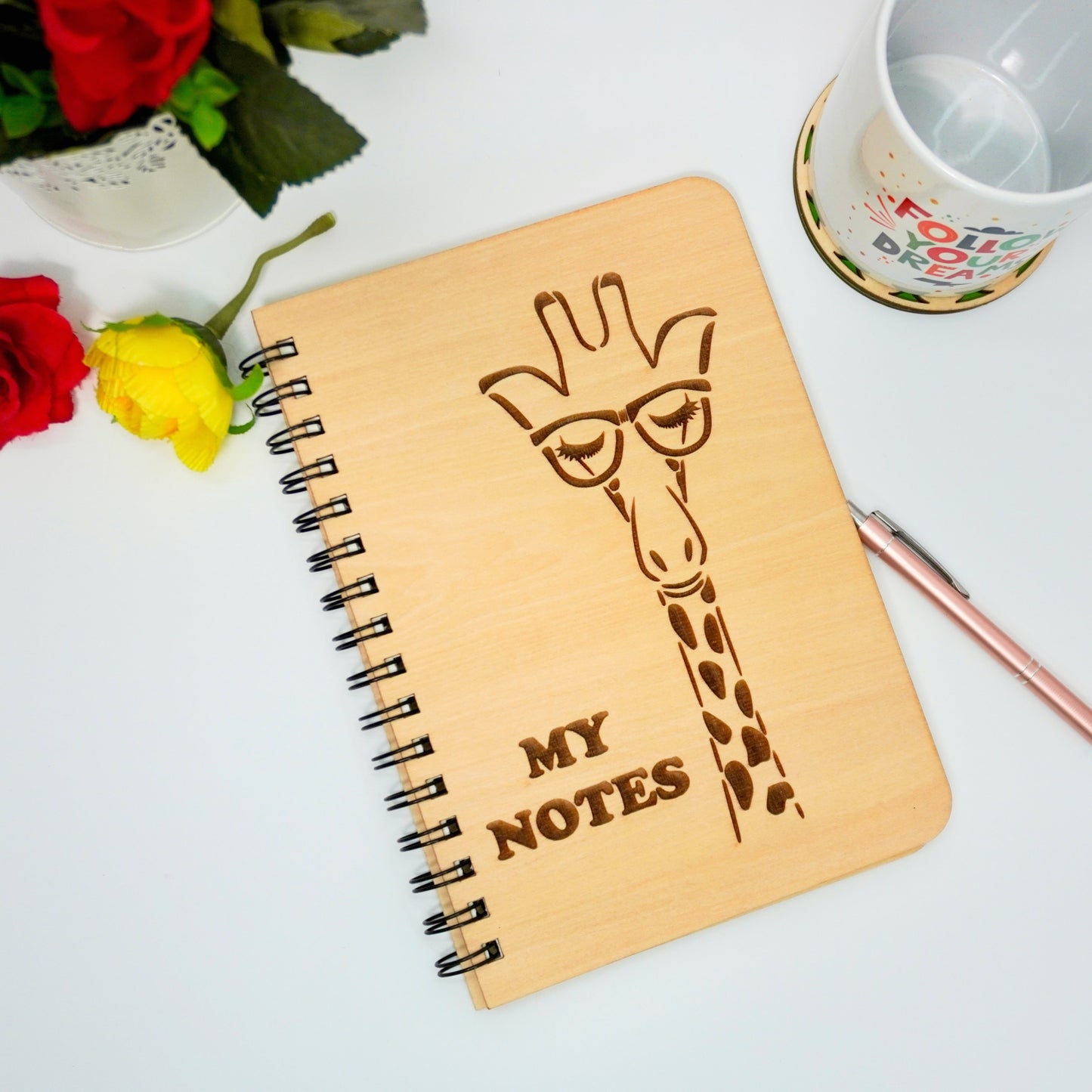 MyNotes Giraffe Wooden Cover Notebook