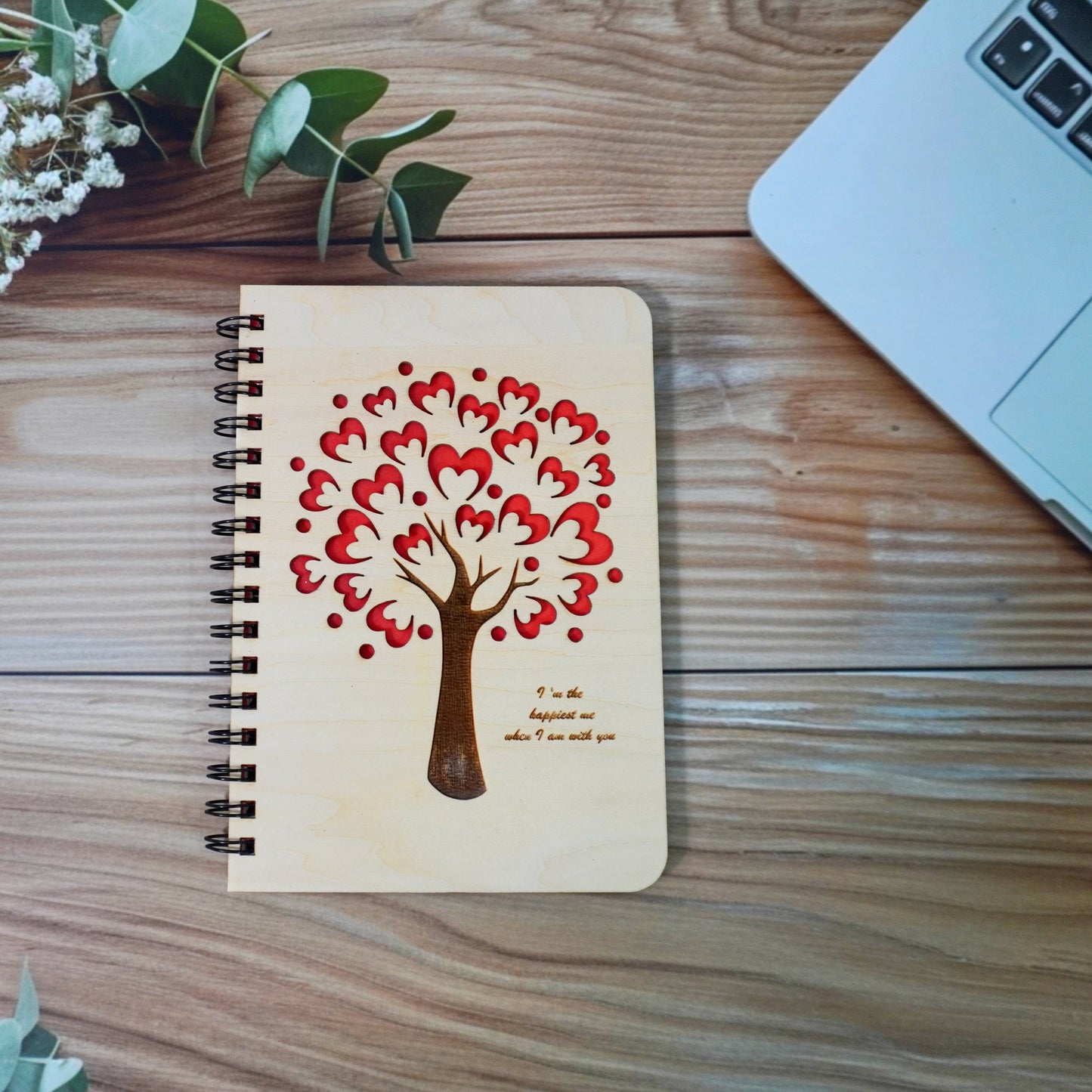 Heart Tree Wooden Cover Notebook | Personalized