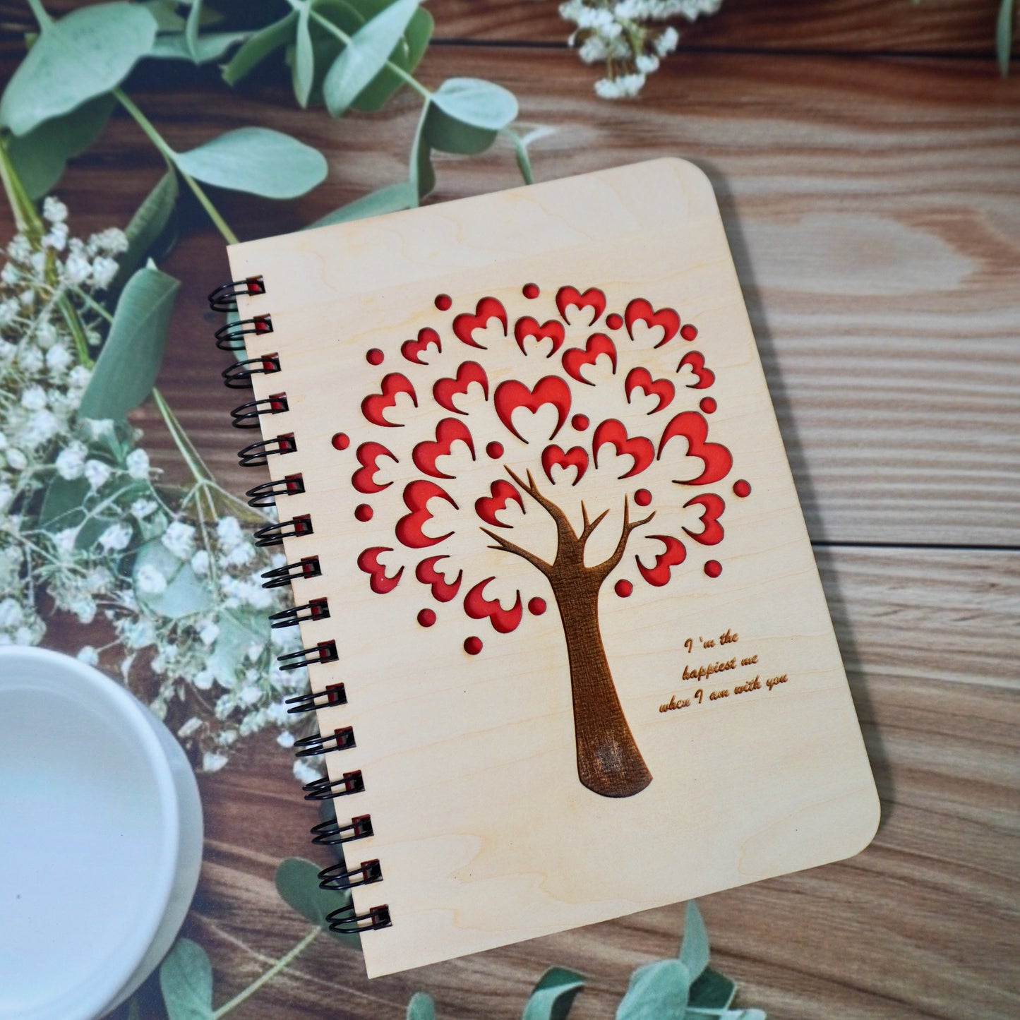 Heart Tree Wooden Cover Notebook | Personalized
