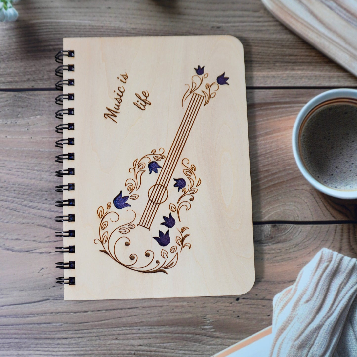 Music is Life Wooden Cover Notebook | Personalized