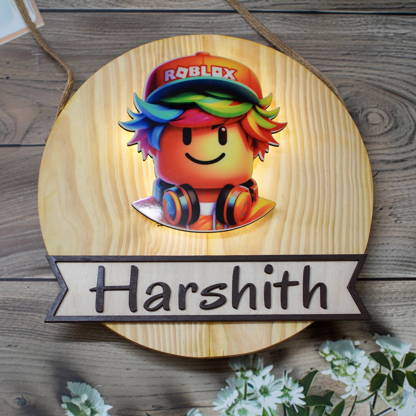 Kids Roblox Theme Name Plate With LED Lighting