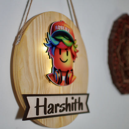 Kids Roblox Theme Name Plate With LED Lighting