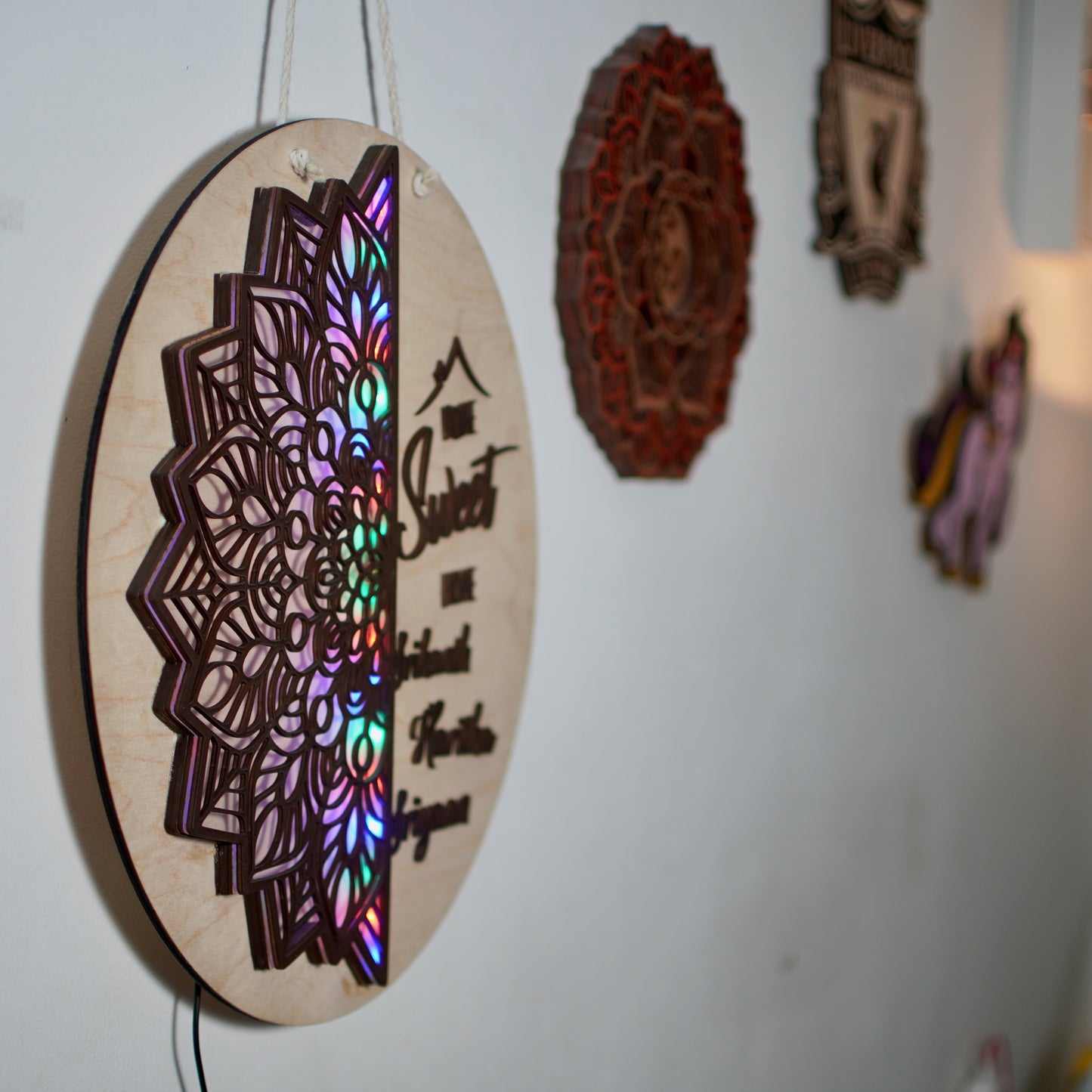 Mandala Style Home Sweet Home wall hanging with lights