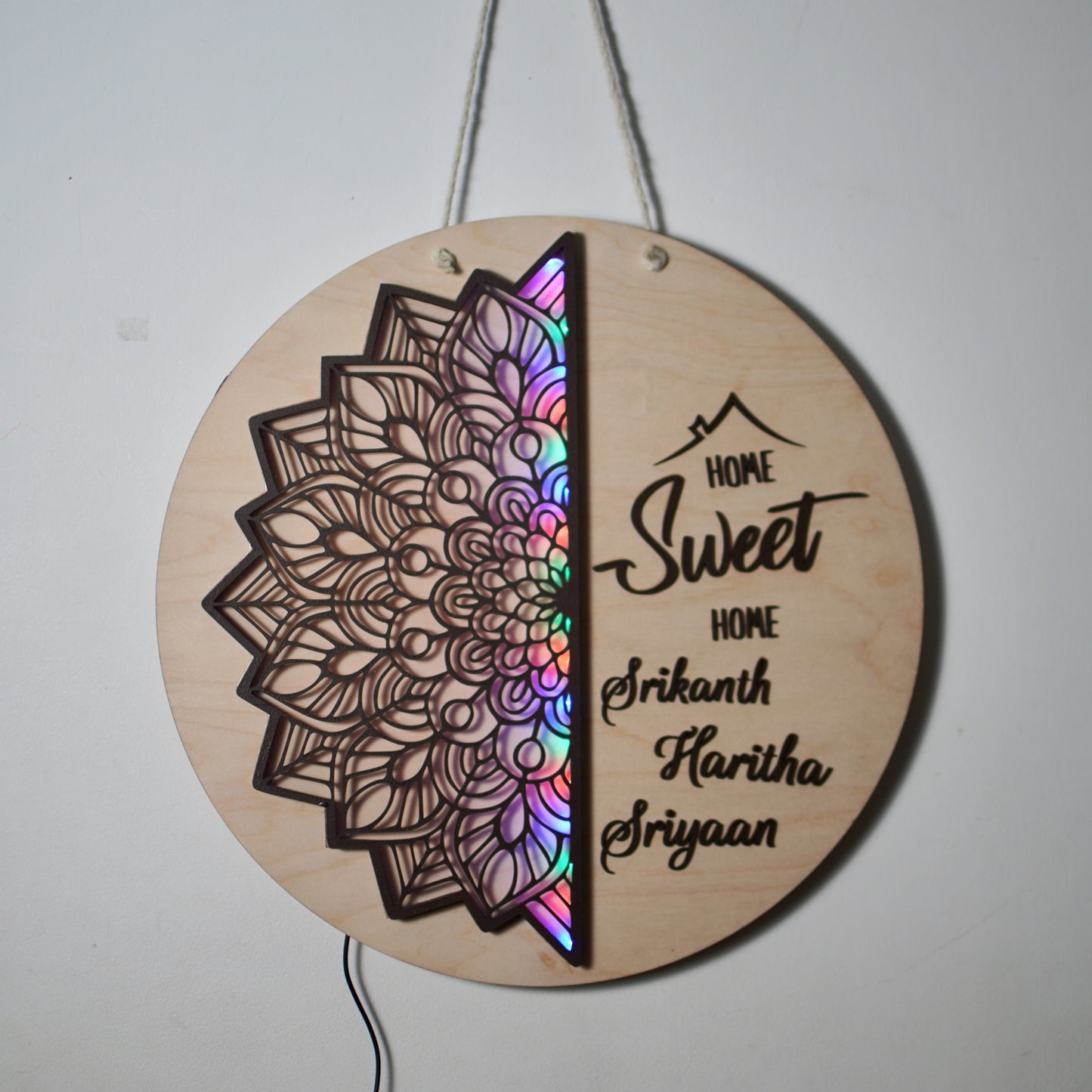 Mandala Style Home Sweet Home wall hanging with lights