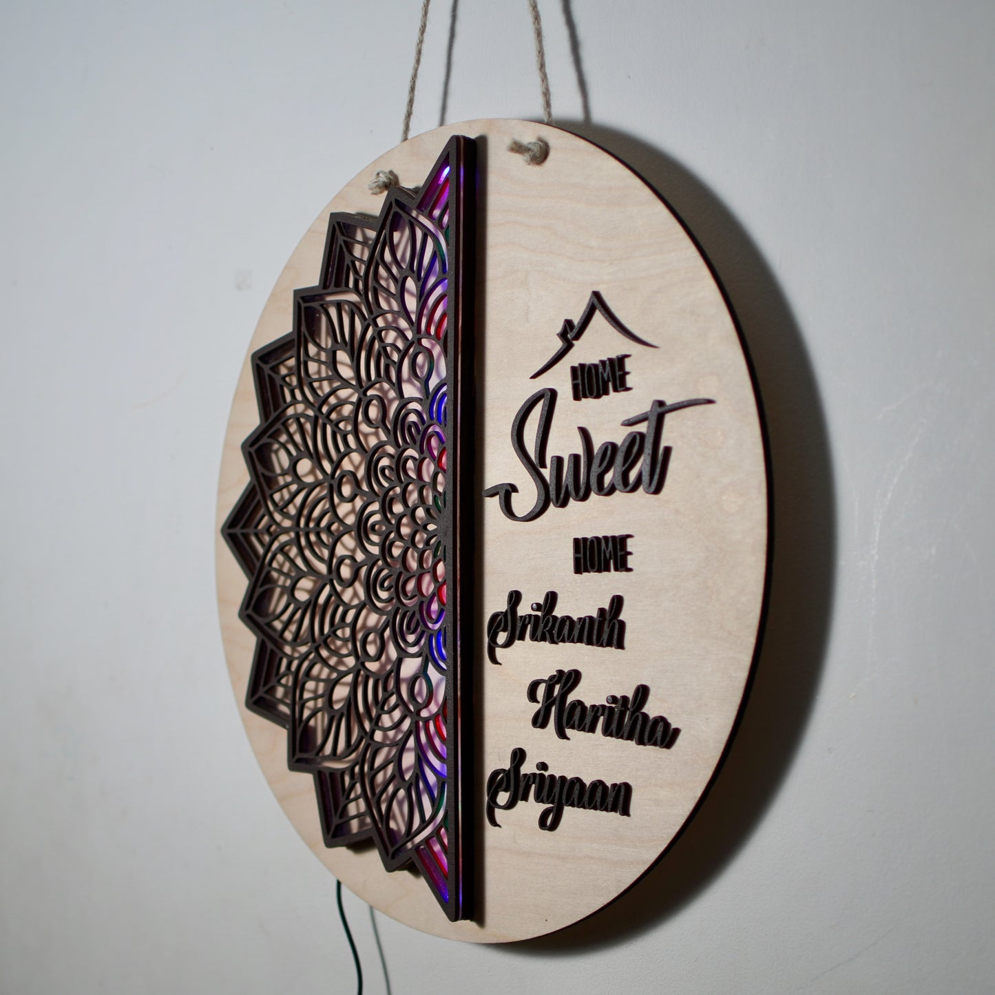 Mandala Style Home Sweet Home wall hanging with lights
