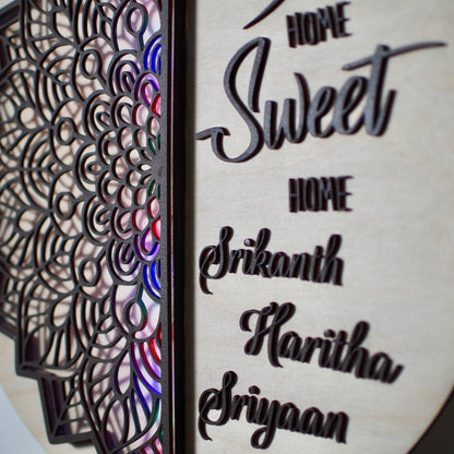 Mandala Style Home Sweet Home wall hanging with lights