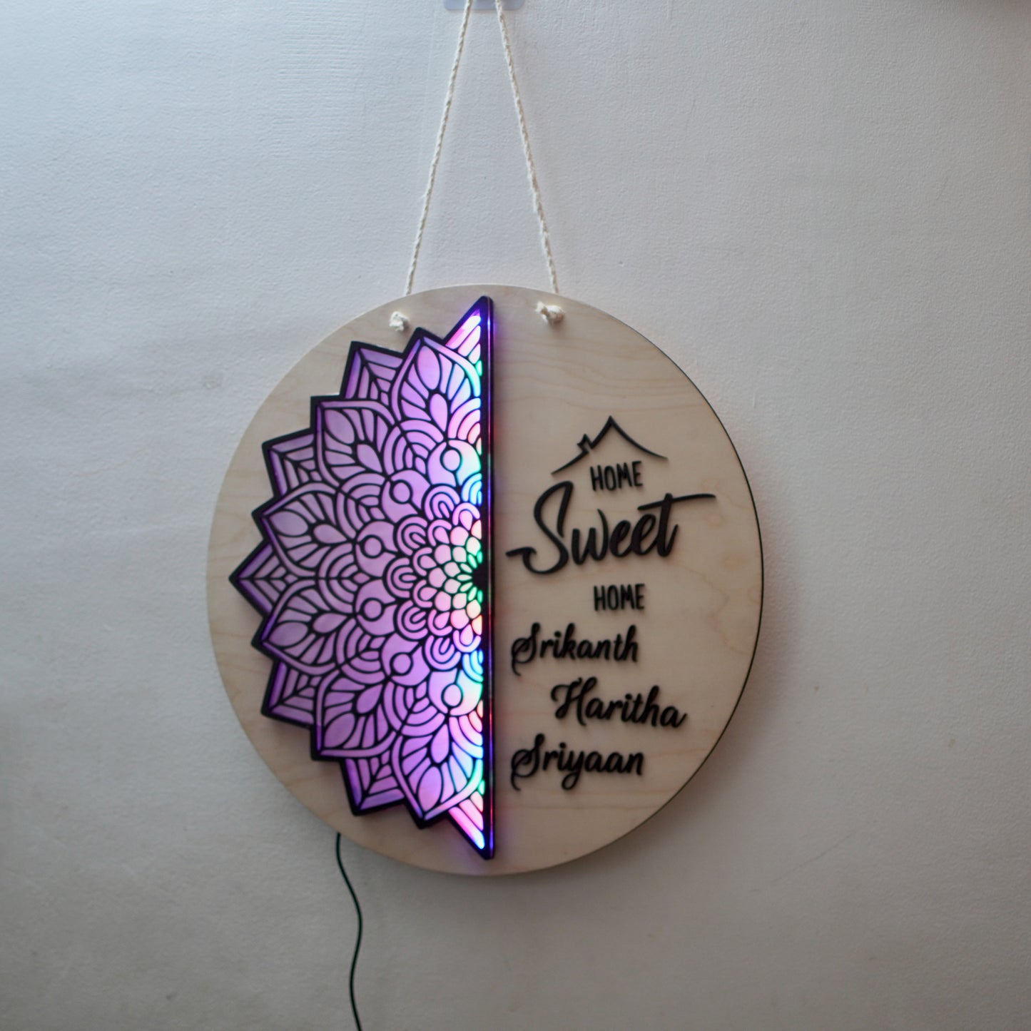 Mandala Style Home Sweet Home wall hanging with lights