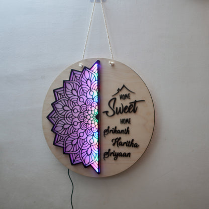 Mandala Style Home Sweet Home wall hanging with lights