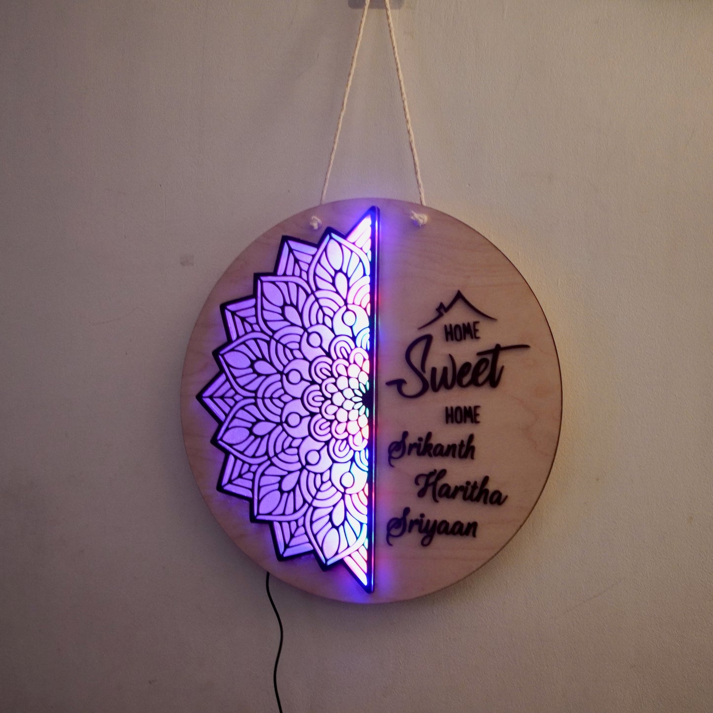 Mandala Style Home Sweet Home wall hanging with lights