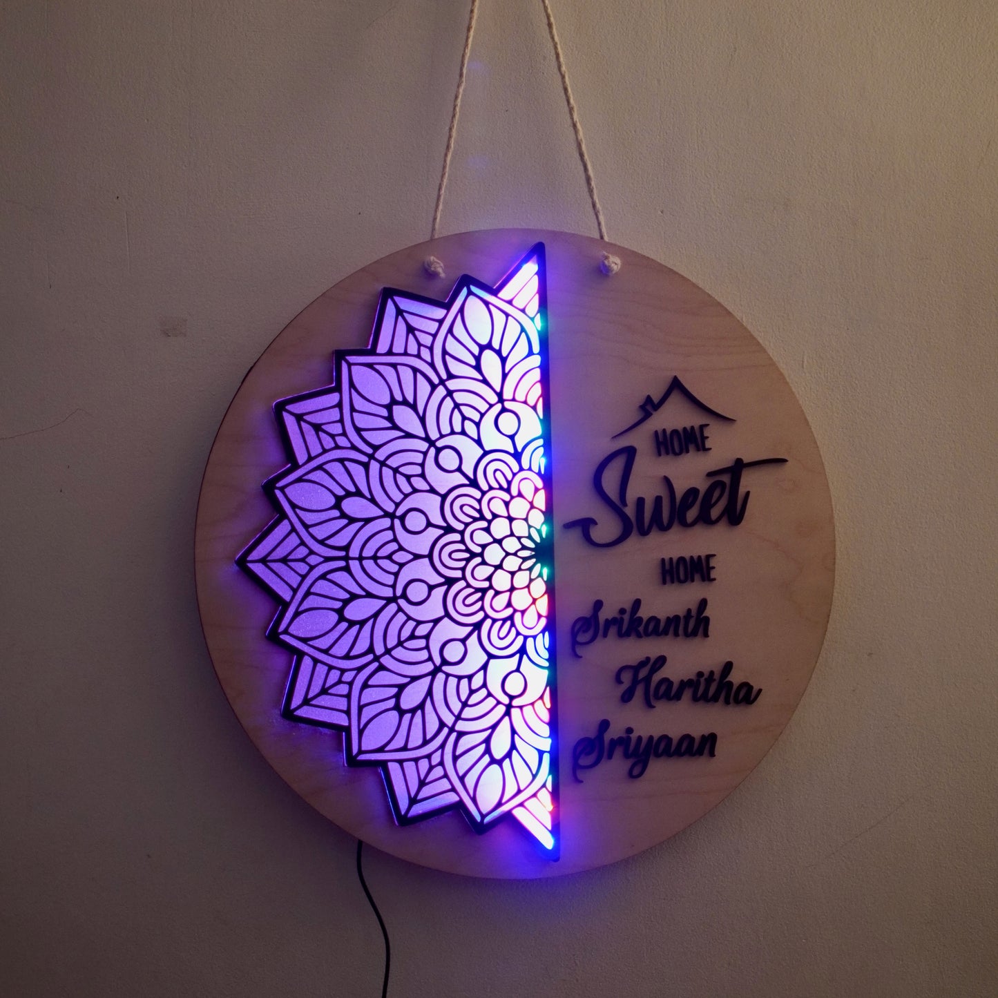 Mandala Style Home Sweet Home wall hanging with lights
