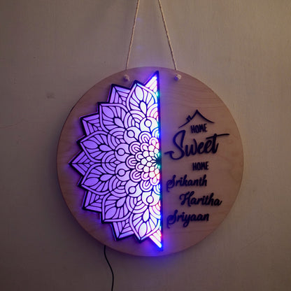 Mandala Style Home Sweet Home wall hanging with lights