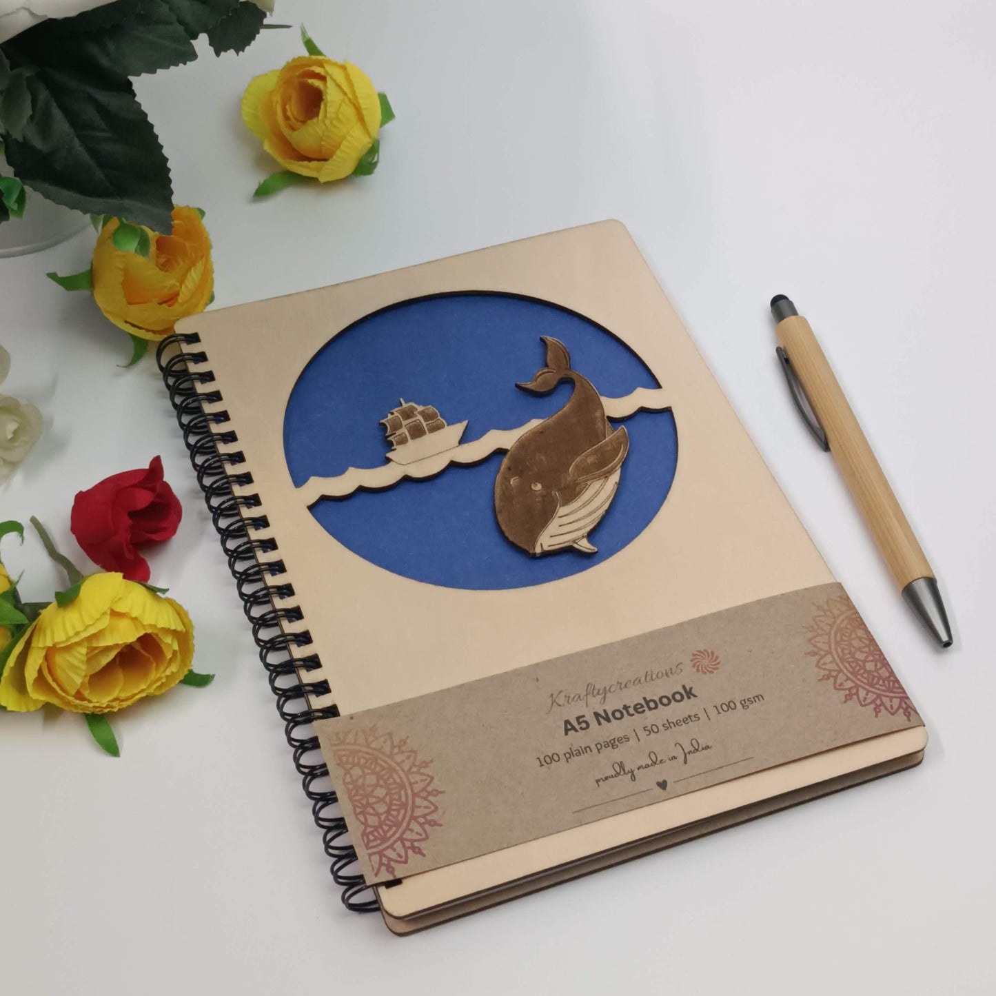 Whale Wooden Notebook