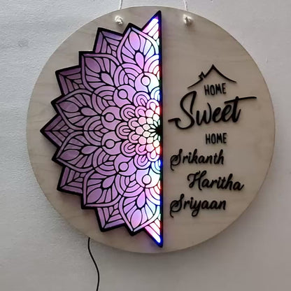 Mandala Style Home Sweet Home wall hanging with lights
